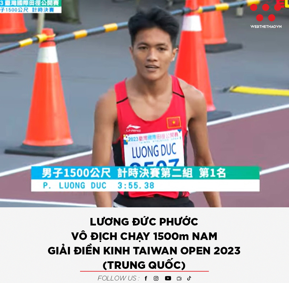 Giải điền kinh Taiwan Open 2023: Lương Đức Phước của Đồng Nai đoạt HCV 1.500m